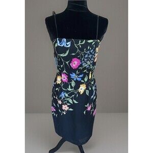 Adrianna Papell Evening Silk Beaded Strapless Dress Floral On Black Size 8